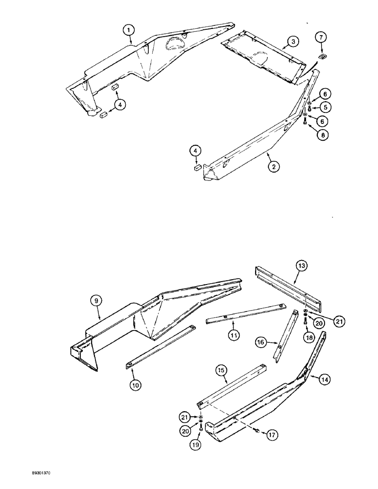 Схема запчастей Case 821B - (9-056) - LOWER CAB AND CANOPY COVERS, PLASTIC COVERS, METAL COVERS (09) - CHASSIS/ATTACHMENTS