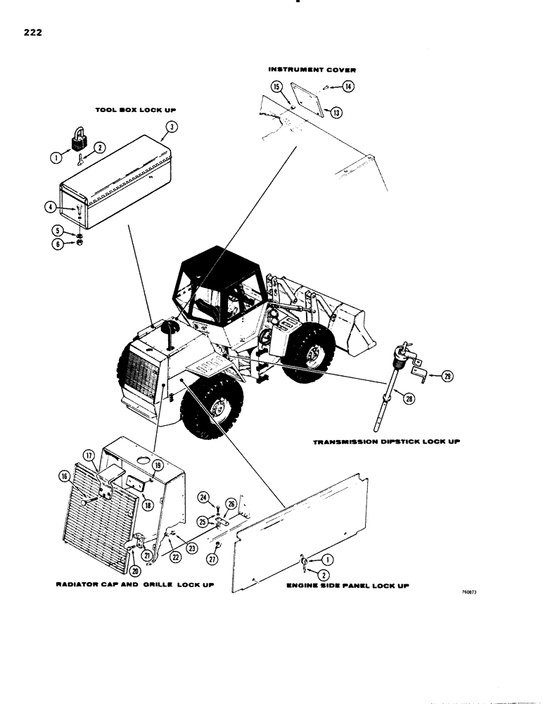 Схема запчастей Case W20 - (222) - LOCKUP PARTS, PADLOCKS AND KEYS, TOOL BOX (09) - CHASSIS