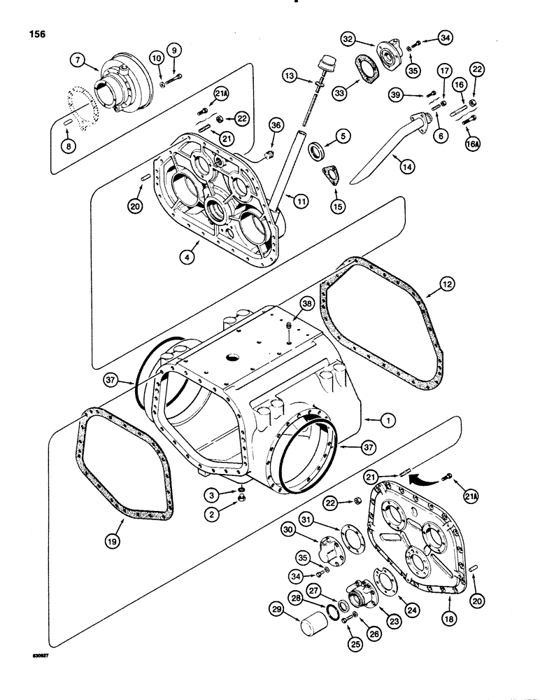 Схема запчастей Case 1150C - (156) - TRANSMISSION HOUSING, COVERS AND DIPSTICK (06) - POWER TRAIN