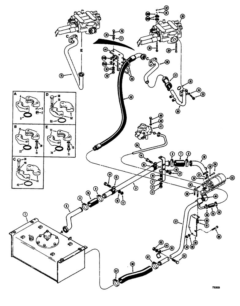 Схема запчастей Case W26B - (378) - LOADER AND STEERING PRIMARY HYDRAULIC CIRCUIT PUMP SUCTION AND VALVE RETURN LINES (05) - STEERING