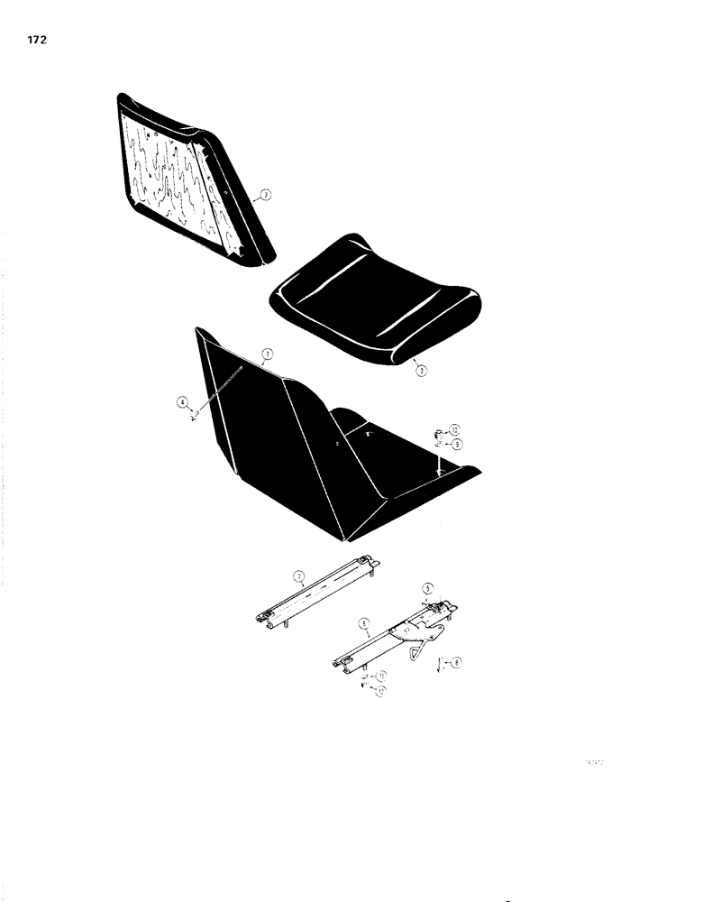 Схема запчастей Case 1830 - (172) - UNI-LOADER SEAT (90) - PLATFORM, CAB, BODYWORK AND DECALS