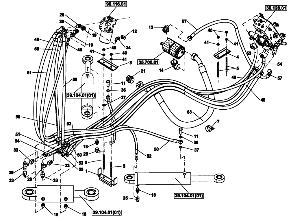 Схема запчастей Case DV210 - (35.200.01) - HYDRAULIC STEERING LINES (GROUP 364-ND142626) (35) - HYDRAULIC SYSTEMS