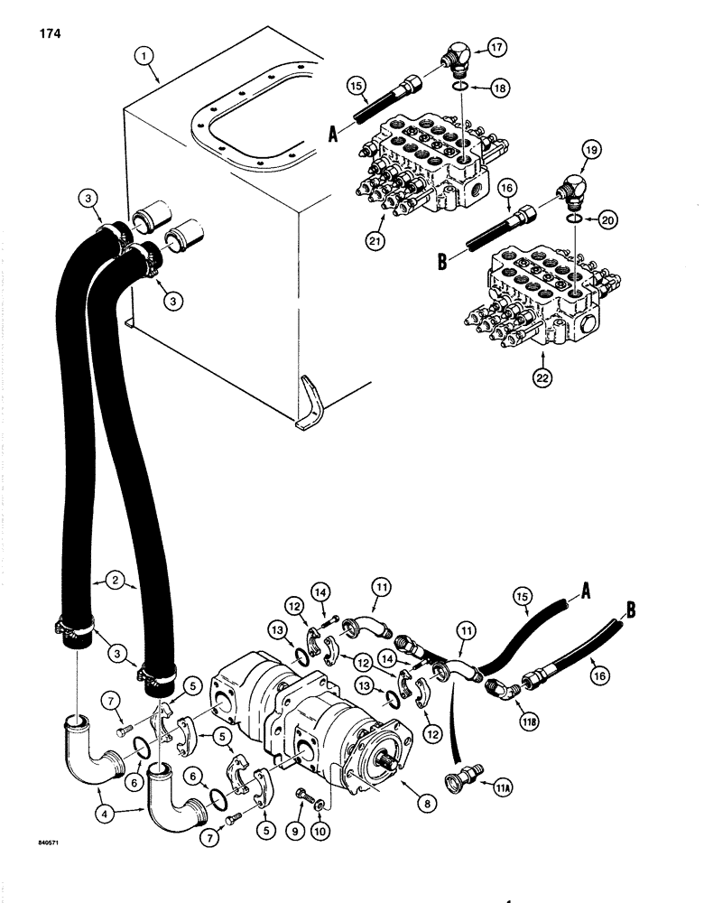 Схема запчастей Case 1080 - (174) - MAIN HYDRAULIC PUMP LINES (35) - HYDRAULIC SYSTEMS