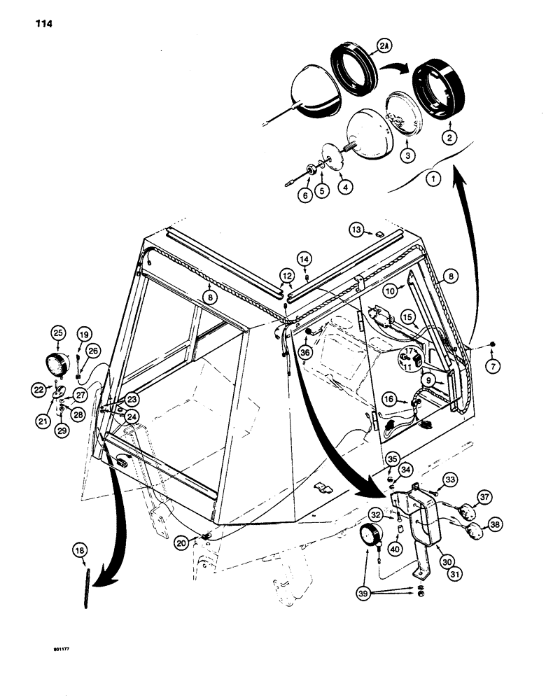 Схема запчастей Case 480D - (114) - TRACTOR LAMP ELECTRICAL CIRCUIT, WITH CAB (55) - ELECTRICAL SYSTEMS