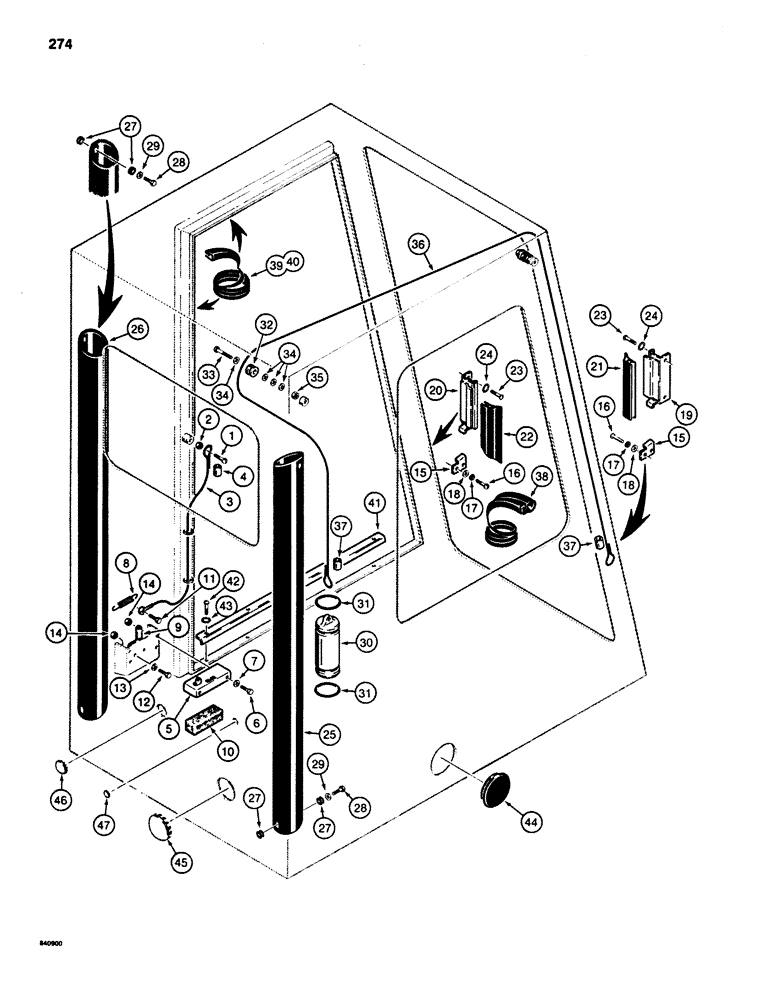 Схема запчастей Case 880D - (274) - CAB WINDSHIELD CABLES AND MISCELLANEOUS (05) - UPPERSTRUCTURE CHASSIS