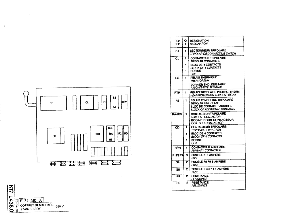 Схема запчастей Case 220B - (K17 L438.0) - STARTER BOX - 550 V (06) - ELECTRICAL SYSTEMS