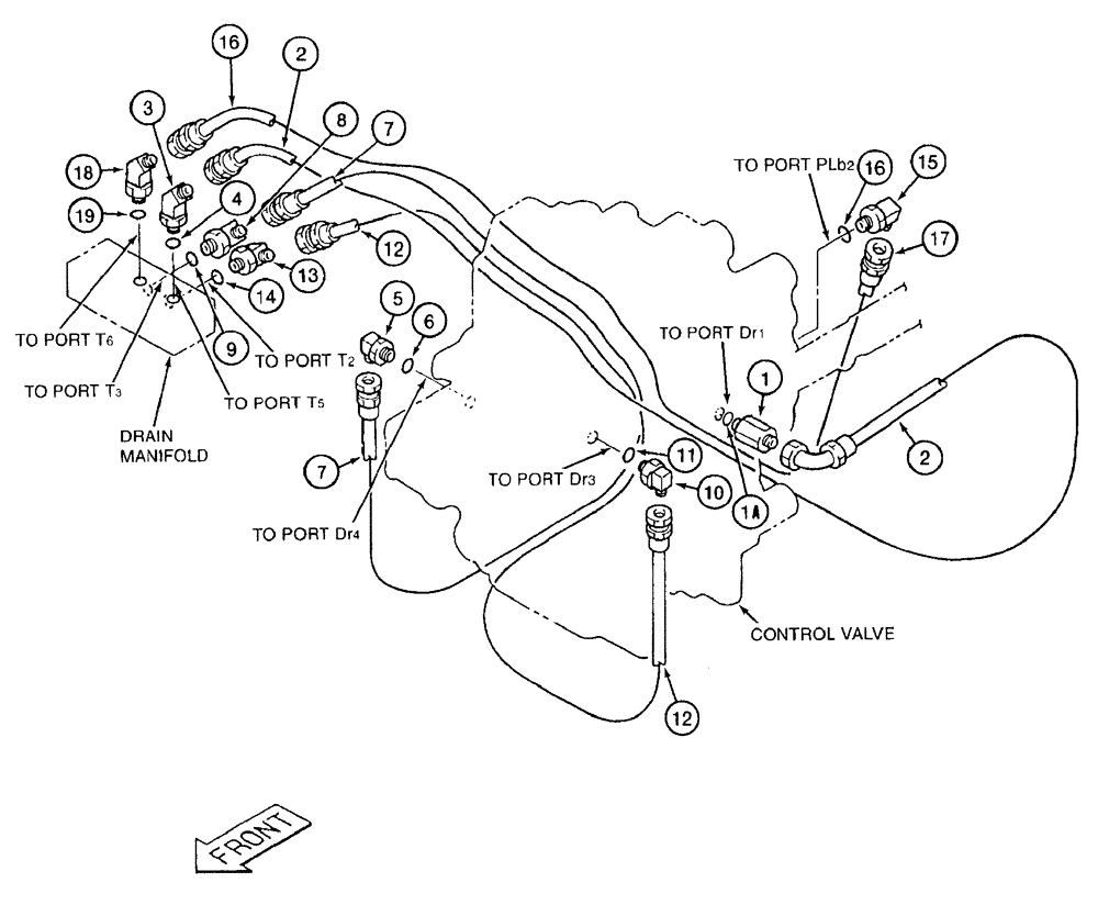 Схема запчастей Case 9050B - (8-104) - CONTROL VALVE DRAIN LINES (08) - HYDRAULICS