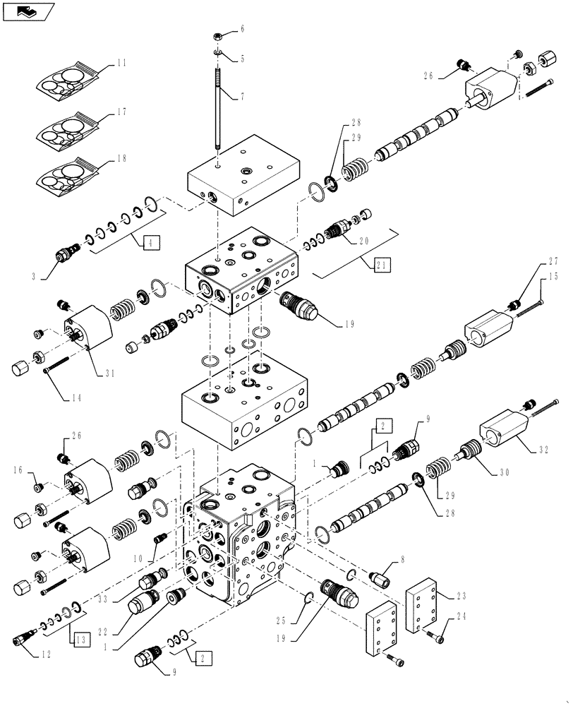Схема запчастей Case 1121F - (35.724.01) - VALVE, 2 FUNCTIONS ZBAR/XR/LR (35) - HYDRAULIC SYSTEMS