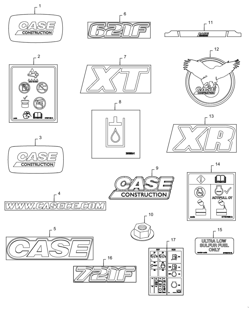 Схема запчастей Case 721F - (90.108.AC[06]) - DECALS COMMON TO MODEL (90) - PLATFORM, CAB, BODYWORK AND DECALS