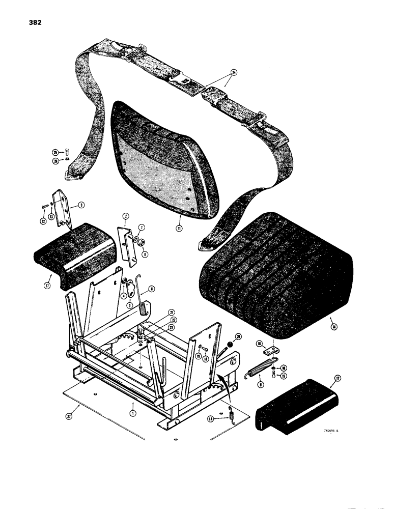 Схема запчастей Case 1450 - (382) - SEAT ASSEMBLIES AND SEAT BELT (09) - CHASSIS/ATTACHMENTS