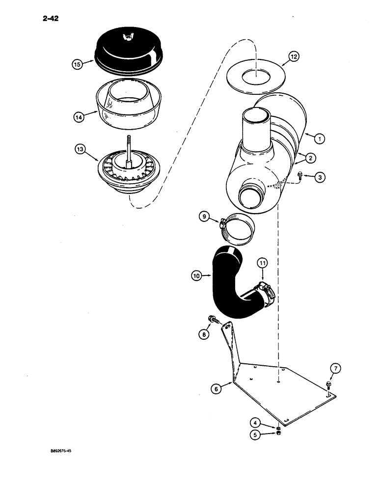 Схема запчастей Case 650 - (2-42) - AIR CLEANER MOUNTING AND INTAKE PARTS (02) - ENGINE