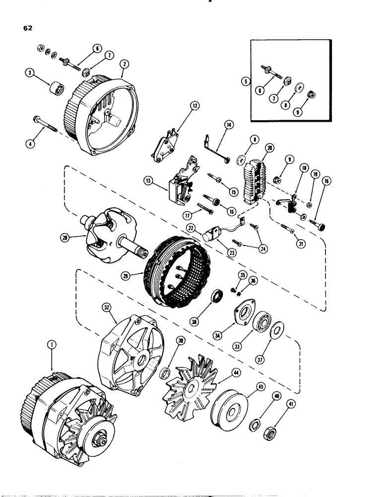 Схема запчастей Case 580C - (062) - D77810 ALTERNATOR, DELCO-REMY NO. 1102927 (USES U.S. STANDARD HARDWARE) (04) - ELECTRICAL SYSTEMS