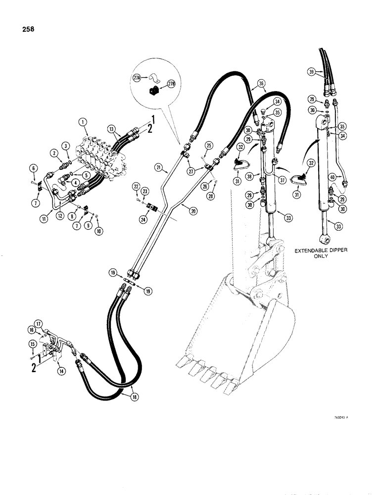 Схема запчастей Case 480C - (258) - BACKHOE BUCKET CYLINDER HYDRAULIC CIRCUIT (35) - HYDRAULIC SYSTEMS