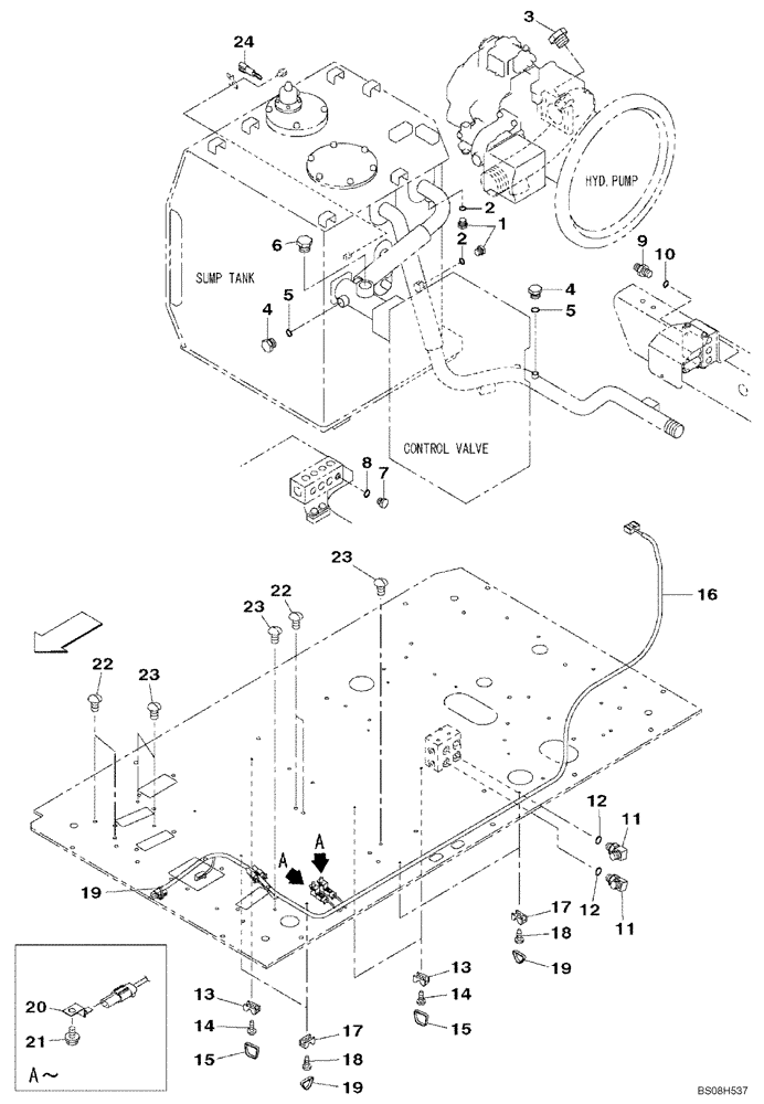 Схема запчастей Case CX470B - (08-65) - PLUG - HYDRAULIC PUMP & TANK (08) - HYDRAULICS