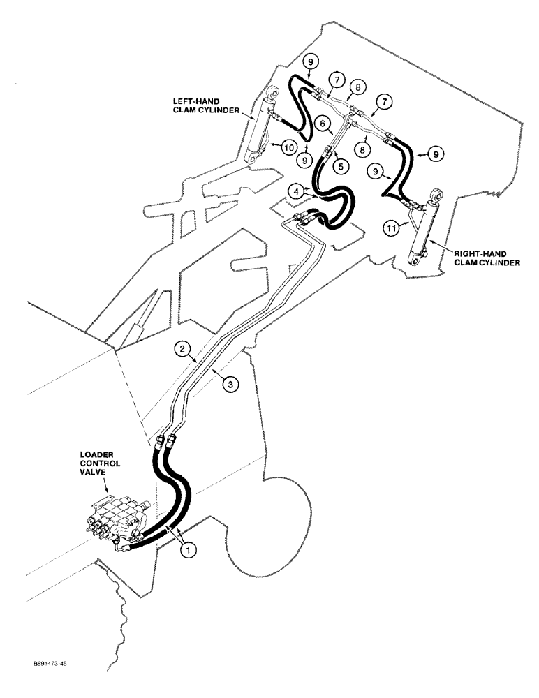 Схема запчастей Case 480F LL - (1-14) - PICTORIAL INDEX, LOADER HYDRAULICS, CLAM CYLINDER (00) - PICTORIAL INDEX
