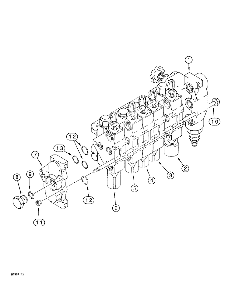 Схема запчастей Case 580L - (8-106) - THREE-POINT HITCH CONTROL VALVE, FIVE SPOOL VALVE ASSEMBLY (08) - HYDRAULICS