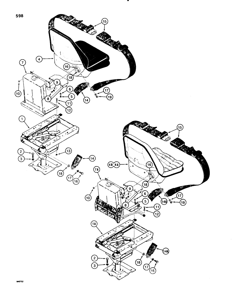 Схема запчастей Case 580SE - (598) - SUSPENSION SEAT AND MOUNTING PARTS (09) - CHASSIS/ATTACHMENTS