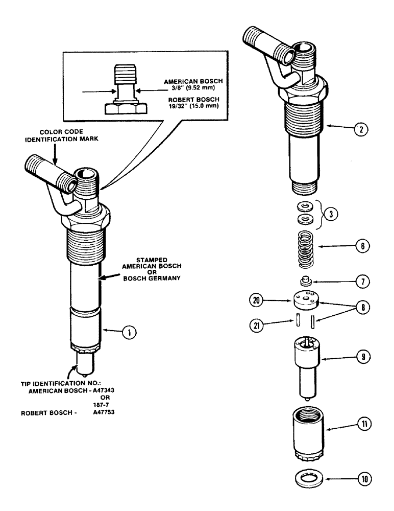 Схема запчастей Case W14 - (094) - FUEL INJECTOR NOZZLE, 336BD AND 336BDT DIESEL ENGINE, BLUE COLOR CODE IDENTIFICATION (03) - FUEL SYSTEM