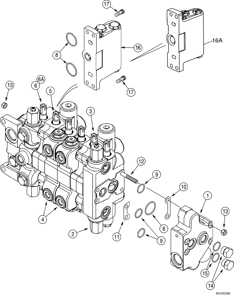 Схема запчастей Case 590SM - (08-35) - VALVE ASSY - BACKHOE CONTROL, 6 SPOOL (08) - HYDRAULICS