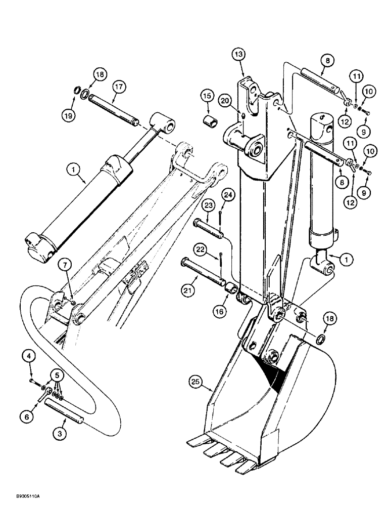 Схема запчастей Case 560 - (9-030) - BACKHOE DIPPER AND BUCKET, D100 BACKHOE (09) - CHASSIS/ATTACHMENTS