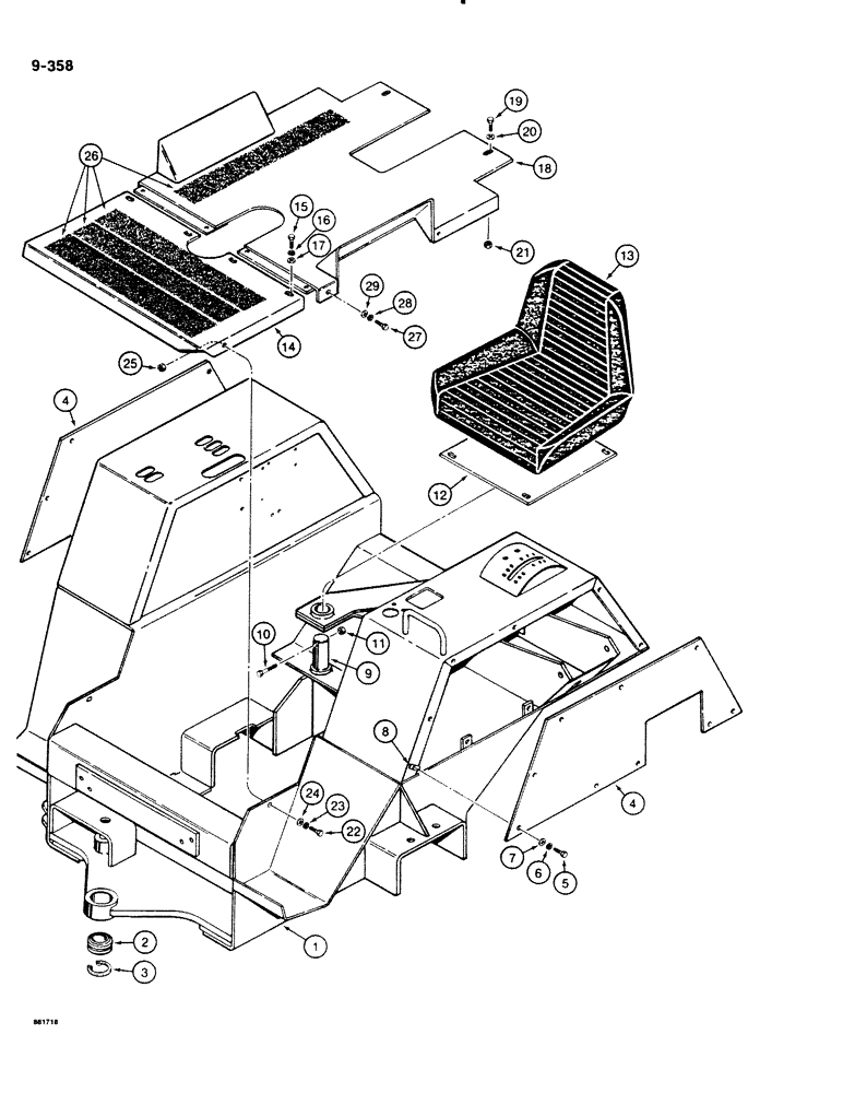 Схема запчастей Case DH4B - (9-358) - REAR FRAME, SEAT, AND FLOORPLATE (09) - CHASSIS/ATTACHMENTS