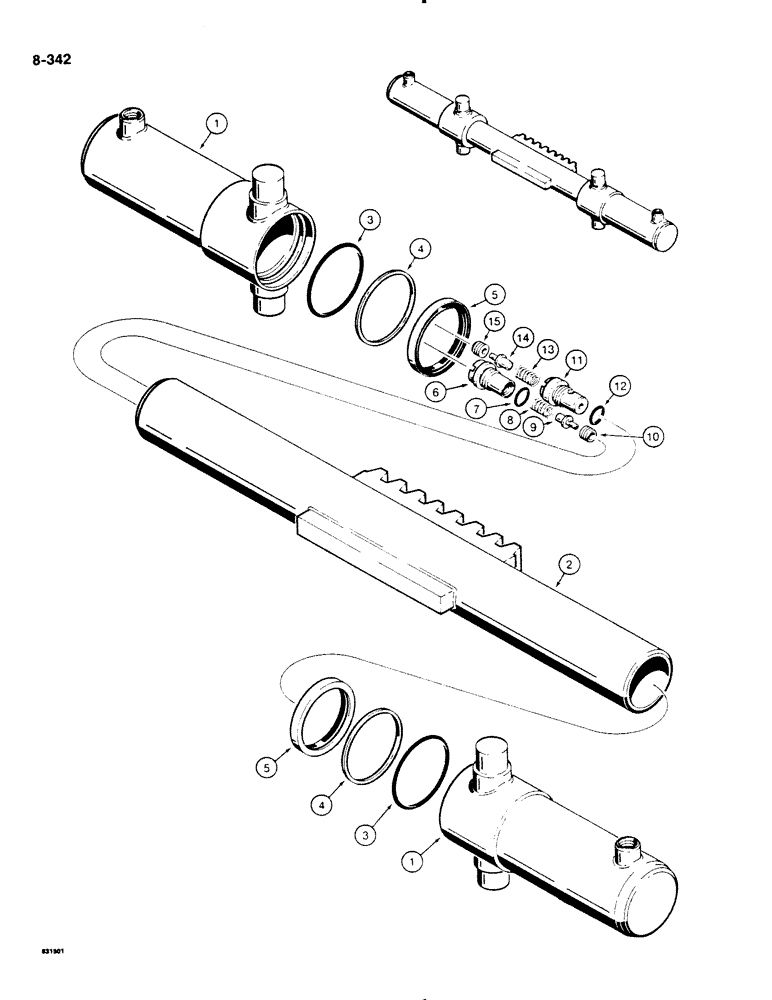 Схема запчастей Case DH4B - (8-342) - BACKHOE SWING CYLINDER (08) - HYDRAULICS