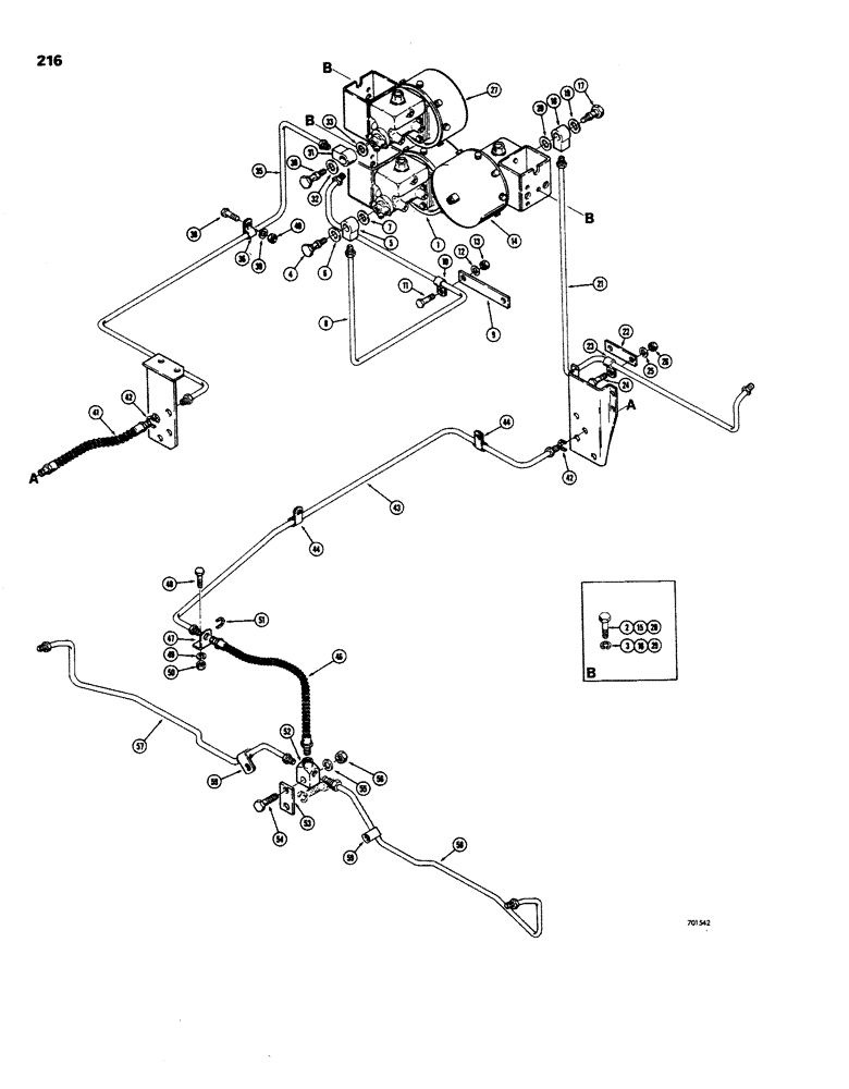 Схема запчастей Case W26B - (216) - BRAKE SYSTEM, BRAKE MASTER CYLINDERS TO WHEEL CYLINDERS (07) - BRAKES