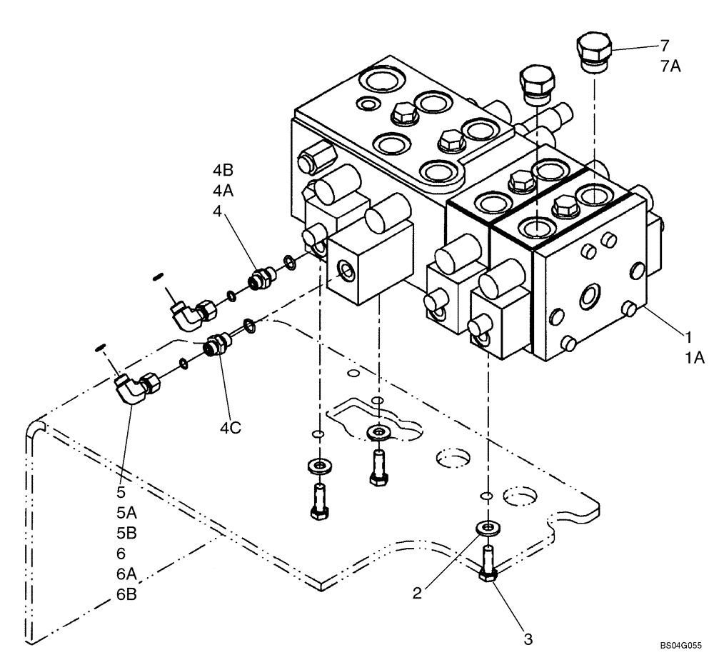 Схема запчастей Case 521E - (08-26B) - VALVE, CONTROL - MOUNTING, FOUR SPOOL - (Z-BAR/XR/XT) (08) - HYDRAULICS