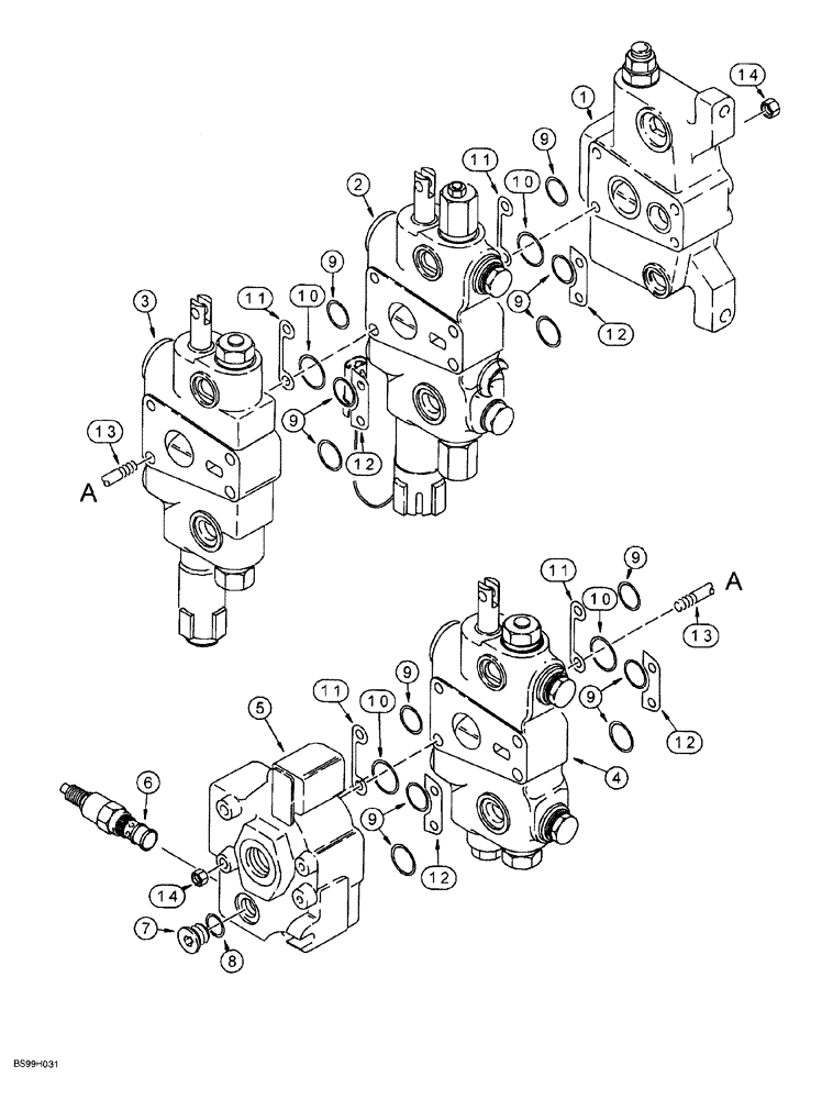 Схема запчастей Case 580SL - (8-075A) - LOADER CONTROL VALVE, THREE SPOOL, WITH FEMALE CLEVIS TYPE SPOOL EYES (08) - HYDRAULICS