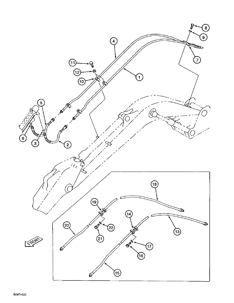 Схема запчастей Case 9010B - (8-070) - BUCKET CYLINDER LINES, 2.5 M (8 FT. 2 INCH) ARM (08) - HYDRAULICS