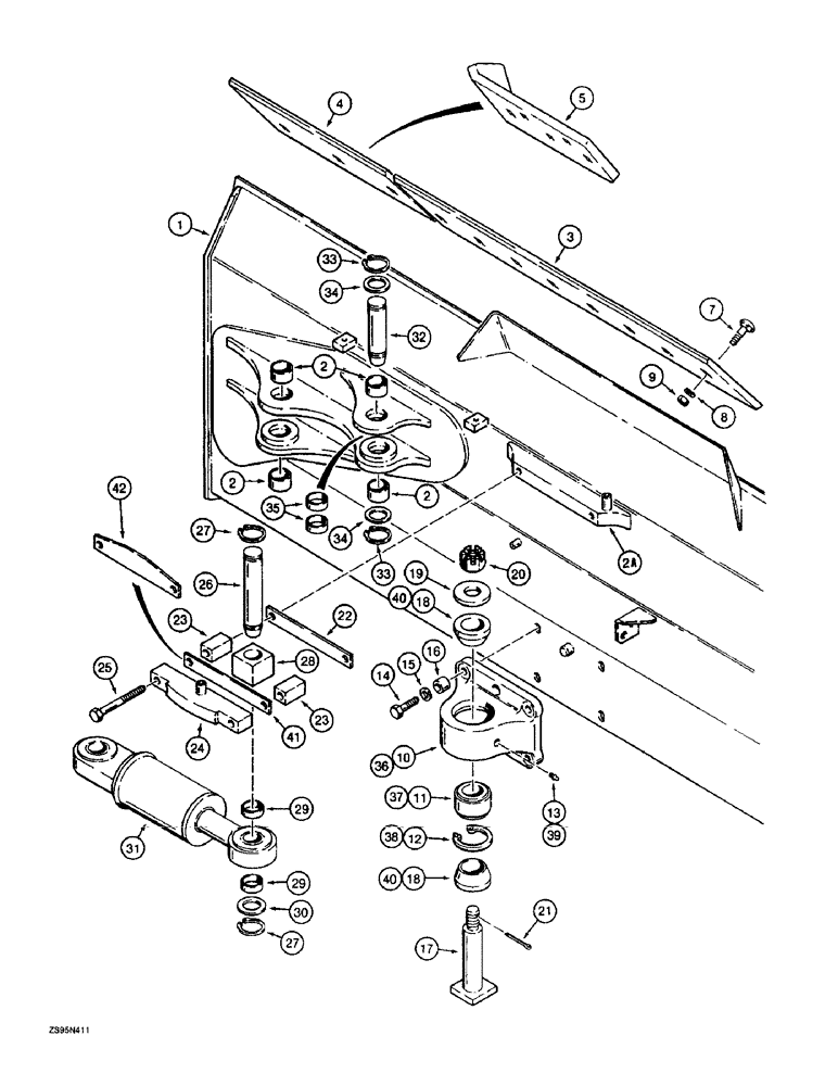 Схема запчастей Case 1155E - (9-028) - 62 INCH GAUGE LONG TRACK ANGLE TILT DOZER MODELS, BLADE AND TILT CYLINDER MOUNTING (09) - CHASSIS/ATTACHMENTS