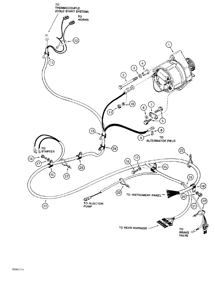 Схема запчастей Case 550G - (4-14) - FRONT WIRING HARNESS AND ALTERNATOR MOUNTING (06) - ELECTRICAL SYSTEMS