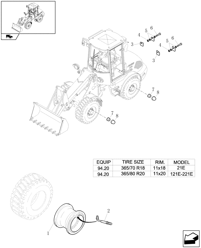 Схема запчастей Case 21E - (94.00[03]) - WHEELS (11) - WHEELS