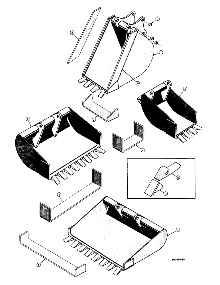Схема запчастей Case 420BD - (200) - BACKHOE BUCKETS (OPTIONAL EQUIPMENT), TRENCHING BUCKETS (MACHINERY ITEMS) 