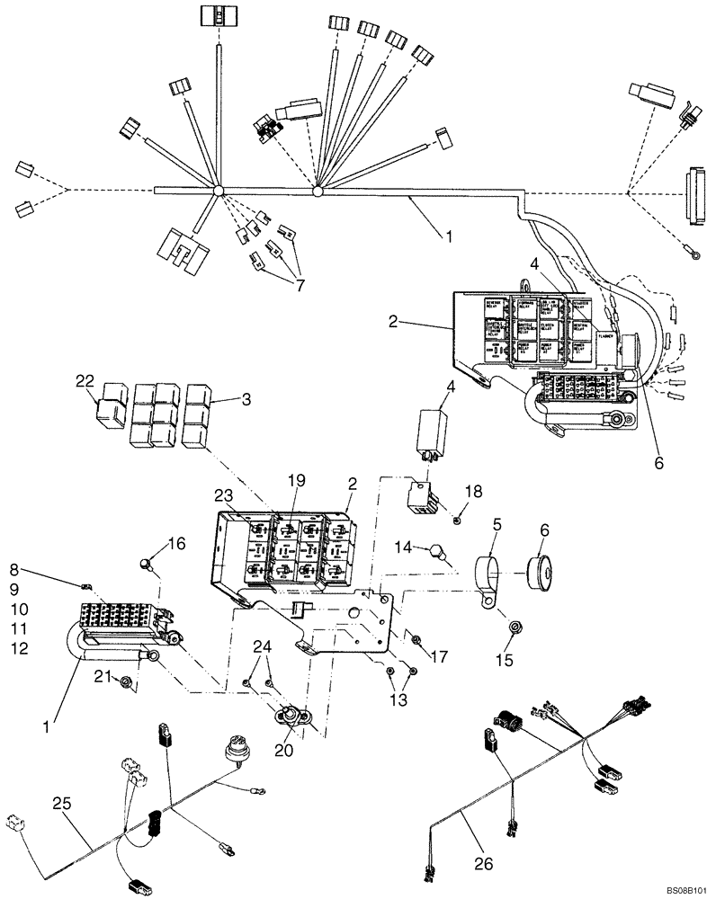 Схема запчастей Case 570MXT - (04-08) - HARNESS, SIDE CONSOLE - MOUNTING AND CONNECTIONS (04) - ELECTRICAL SYSTEMS
