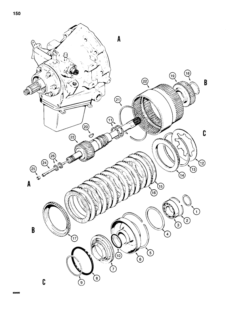 Схема запчастей Case 584D - (150) - POWER SHUTTLE, INPUT SHAFT AND FORWARD CLUTCH (21) - TRANSMISSION