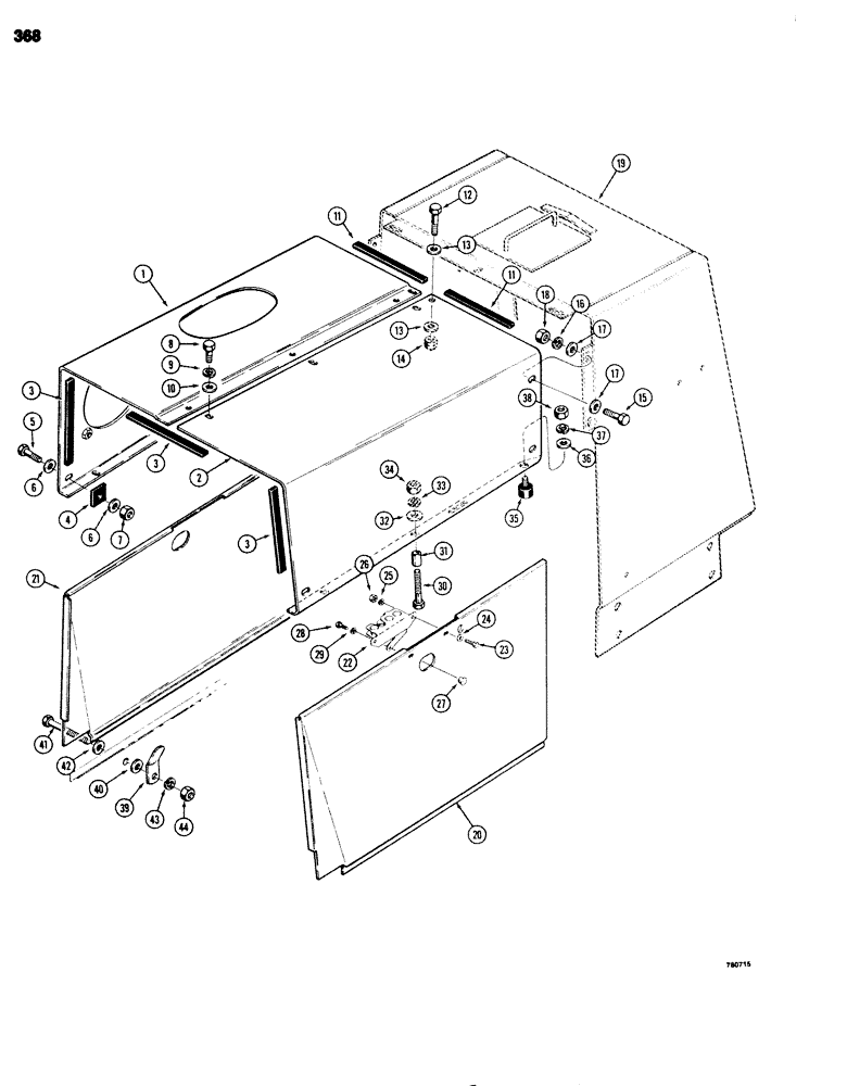 Схема запчастей Case 680G - (368) - HOOD AND ENGINE SIDE PANELS (09) - CHASSIS/ATTACHMENTS