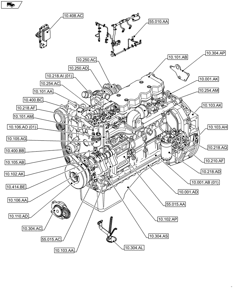 Схема запчастей Case F4HFE6138 A002 - (10.000.00) - ENGINE, SECTION INDEX (10) - ENGINE