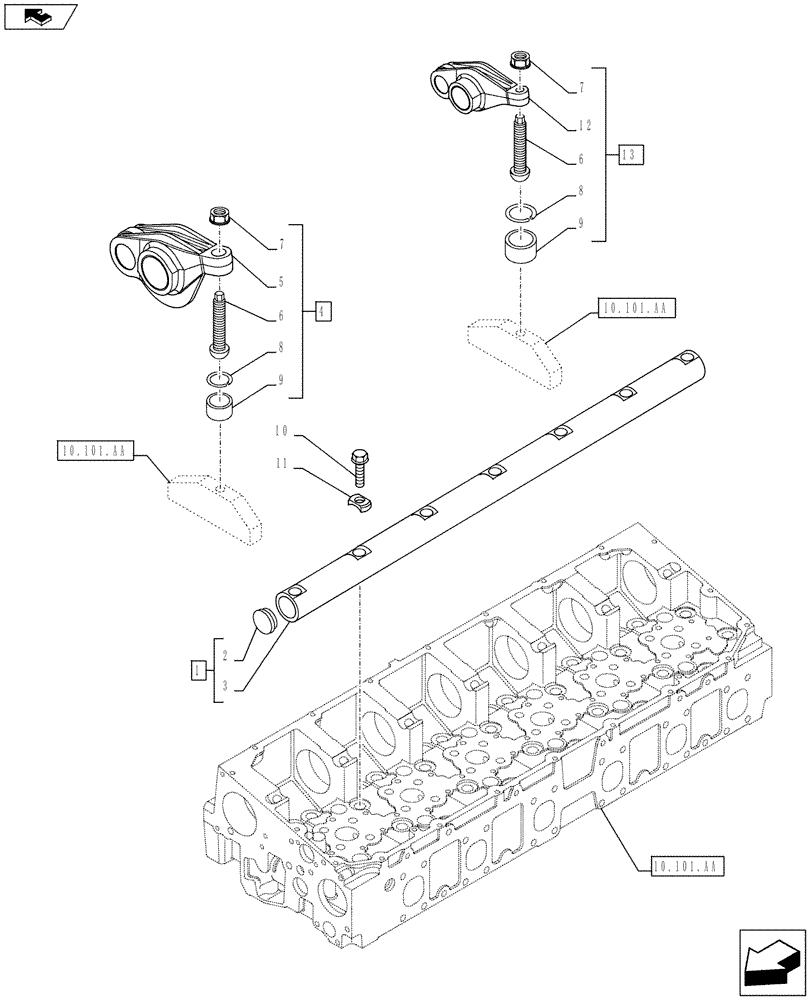 Схема запчастей Case F2CE9684U E026 - (10.106.AP) - ROCKSHAFT (10) - ENGINE