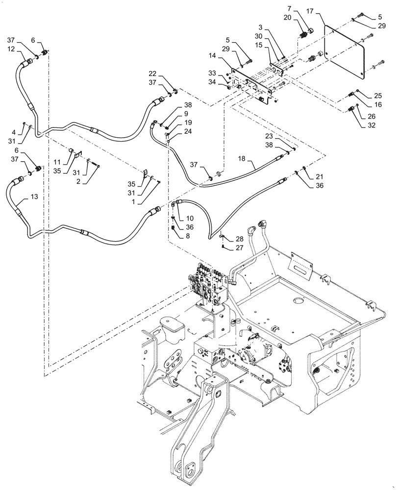 Схема запчастей Case 1650M XLT PAT - (35.525.020) - VAR - 784604 - HYDRAULIC WINCH LINES (35) - HYDRAULIC SYSTEMS
