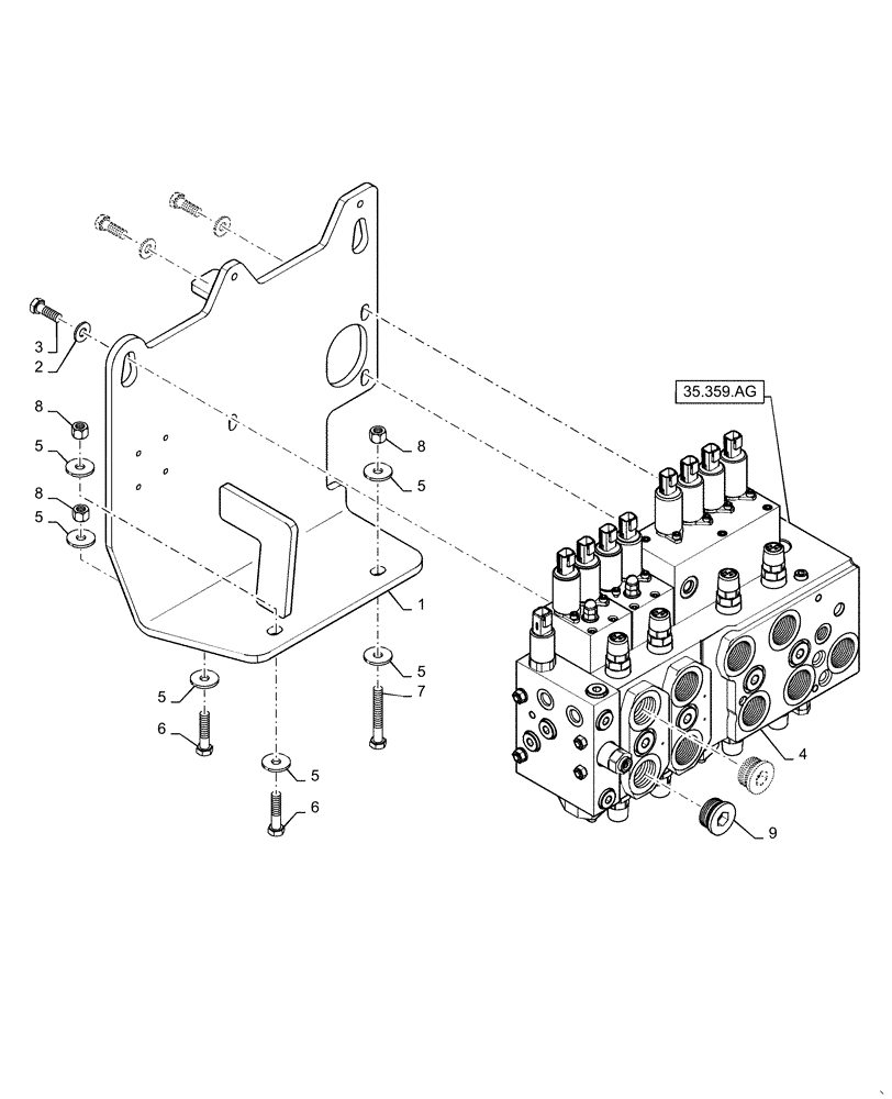 Схема запчастей Case 2050M XLT - (35.102.AE[01]) - CONTROL VALVE - 4 SP W/PLUGS (35) - HYDRAULIC SYSTEMS