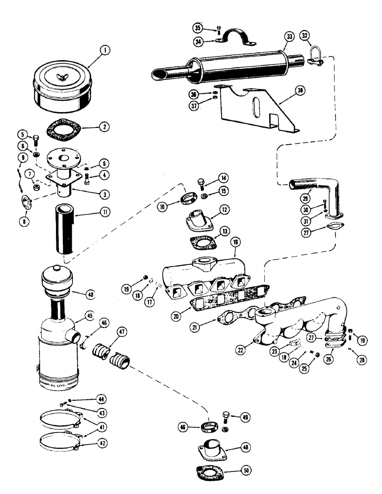 Схема запчастей Case 500 - (006) - AIR FILTER, MANIFOLDS AND MUFFLER, (188) DIESEL ENGINE (01) - ENGINE