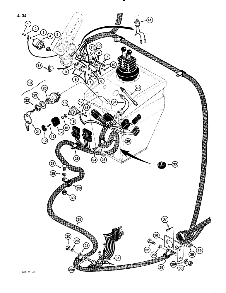 Схема запчастей Case W30 - (4-34) - ELECTRICAL SYSTEM, FRONT HARNESS - CONSOLE, USED ON MODELS WITH ZF TRANSMISSION (04) - ELECTRICAL SYSTEMS