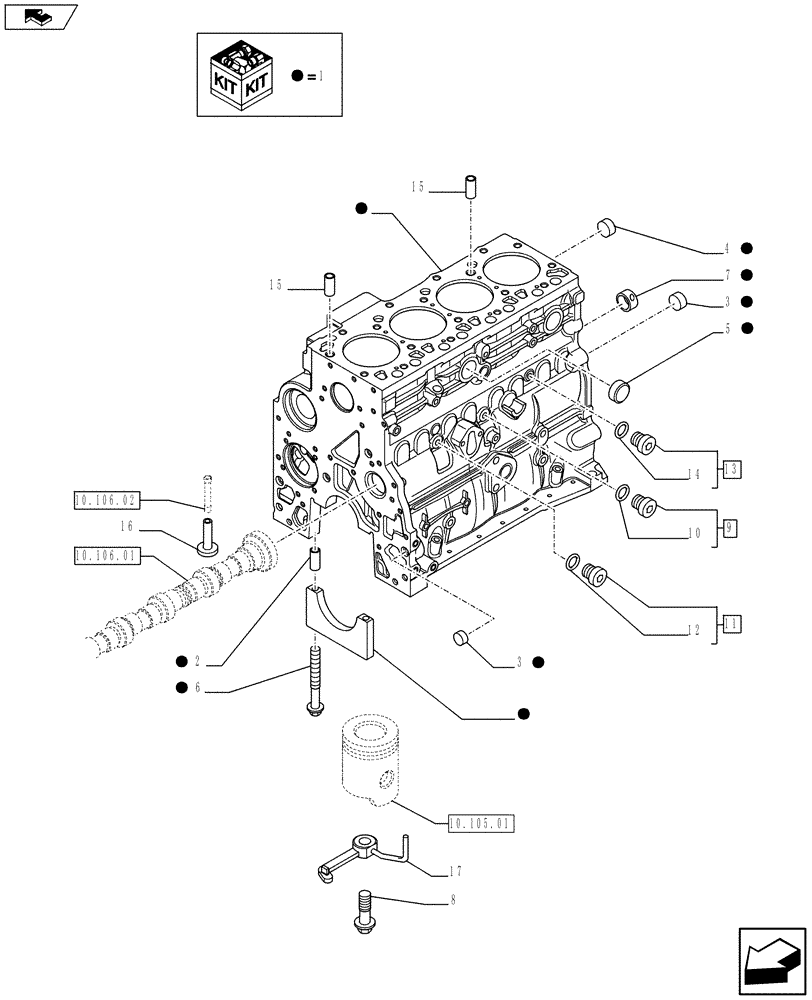 Схема запчастей Case F4HFE413J A003 - (10.001.02) - CRANKCASE (504386437) (10) - ENGINE