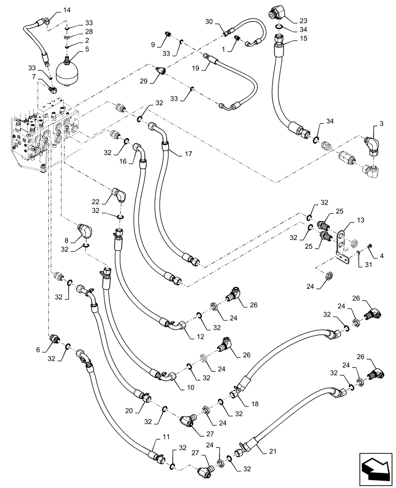 Схема запчастей Case 1150M WT/LGP - (35.357.AA[01]) - CONTROL VALVE HYDRAULIC HOSES AND ACCUMULATOR (35) - HYDRAULIC SYSTEMS