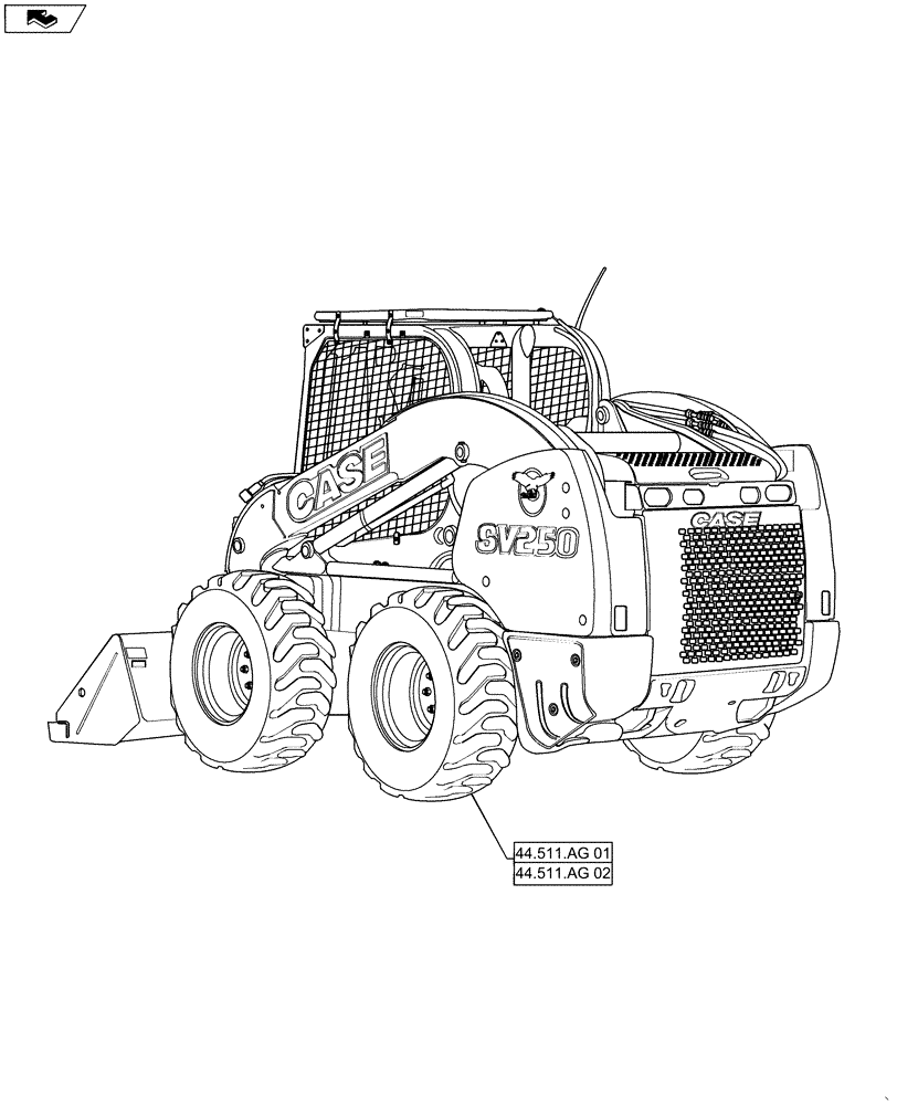 Схема запчастей Case SV250 - (44.000.00) - PICTORIAL INDEX - AXLE AND WHEELS (44) - WHEELS