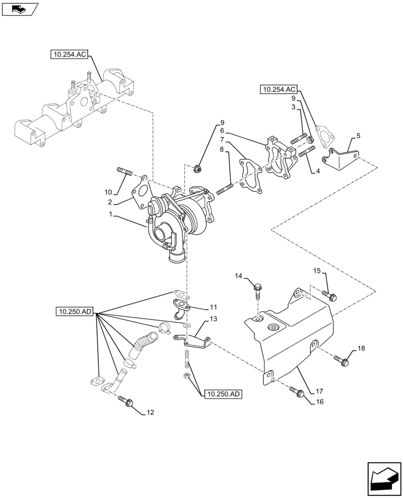 Схема запчастей Case AP-4LE2XASS01 - (10.250.AC) - TURBOCHARGER (10) - ENGINE