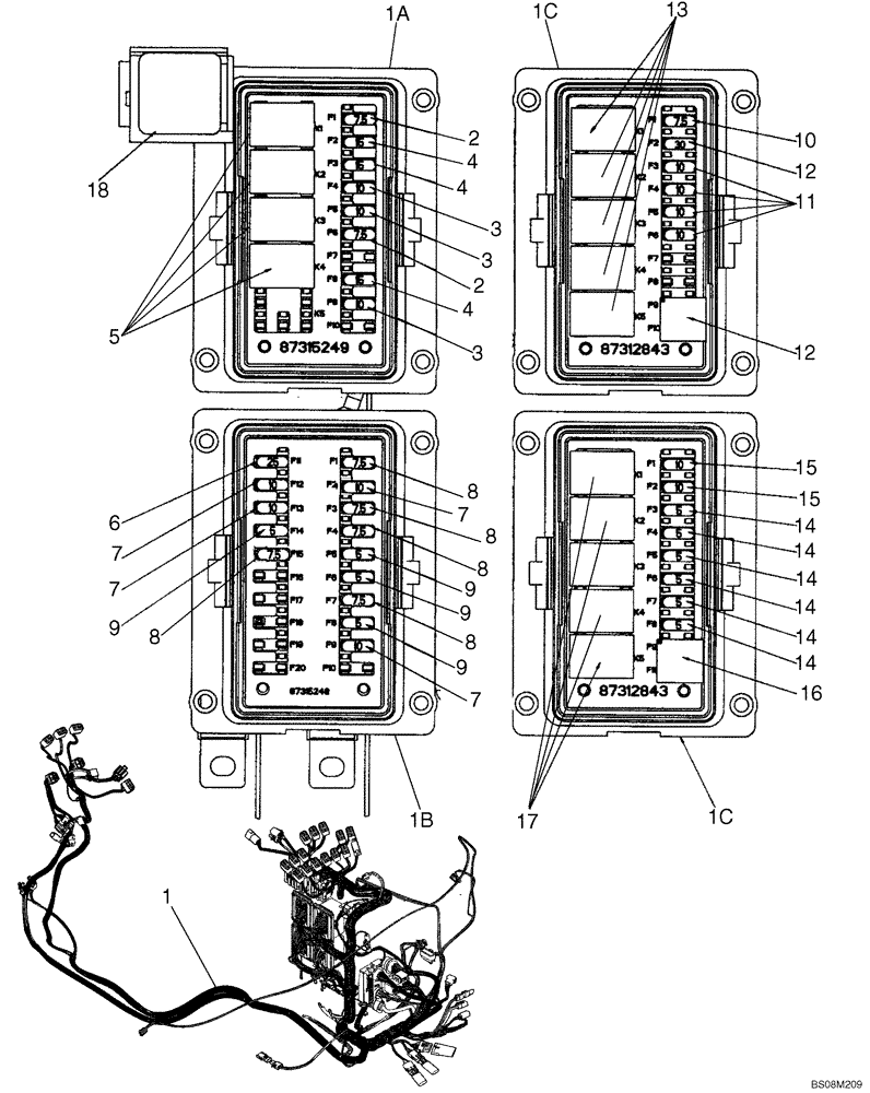 Схема запчастей Case 621E - (04-14A) - CAB - FUSES AND RELAYS (04) - ELECTRICAL SYSTEMS