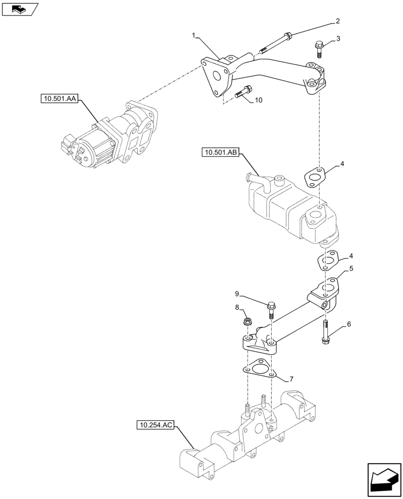 Схема запчастей Case AP-4LE2XASS01 - (10.501.AC) - EXHAUST GAS RECIRCULATION (EGR) COOLER LINES (10) - ENGINE