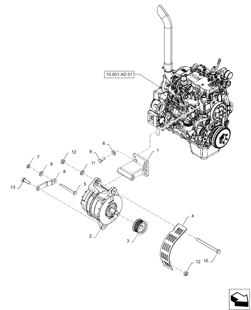 Схема запчастей Case F4HE0484D B101 - (55.301.AA) - ENGINE, ALTERNATOR (55) - ELECTRICAL SYSTEMS